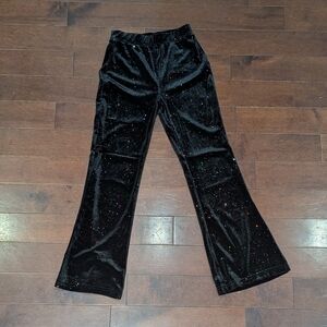 Girls Black Glitter Velvet Flare Pants